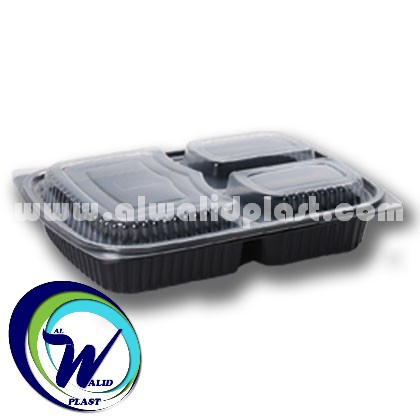 PLASTIC MICROWAVABLE CONTAINER 3 COMPARTMENTS WITH LID-1250 CC -ART824